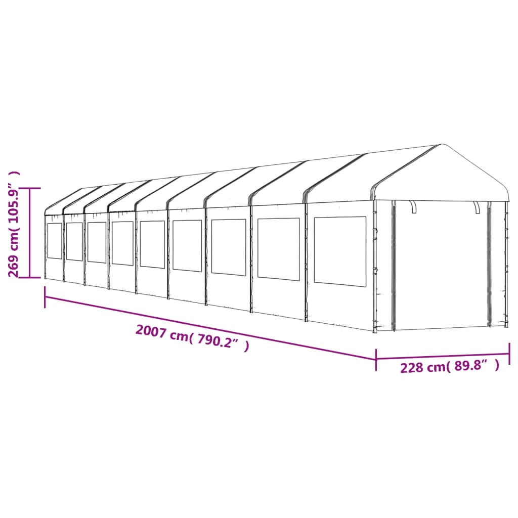 vidaXL Cenador con techo polietileno blanco 20,07x2,28x2,69 m