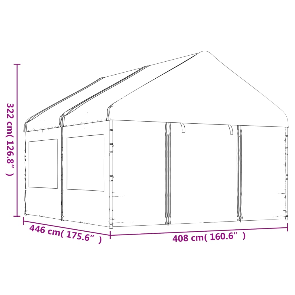 vidaXL Cenador con techo polietileno blanco 4,46x4,08x3,22 m