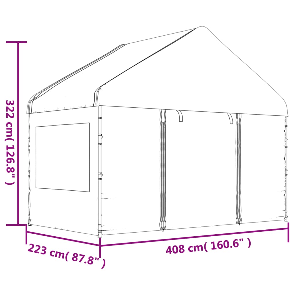 vidaXL Cenador con techo polietileno blanco 4,46x4,08x3,22 m