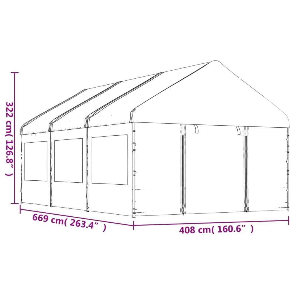 vidaXL Cenador con techo polietileno blanco 6,69x4,08x3,22 m