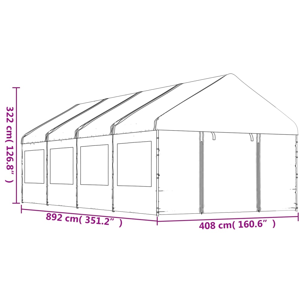 vidaXL Cenador con techo polietileno blanco 8,92x4,08x3,22 m