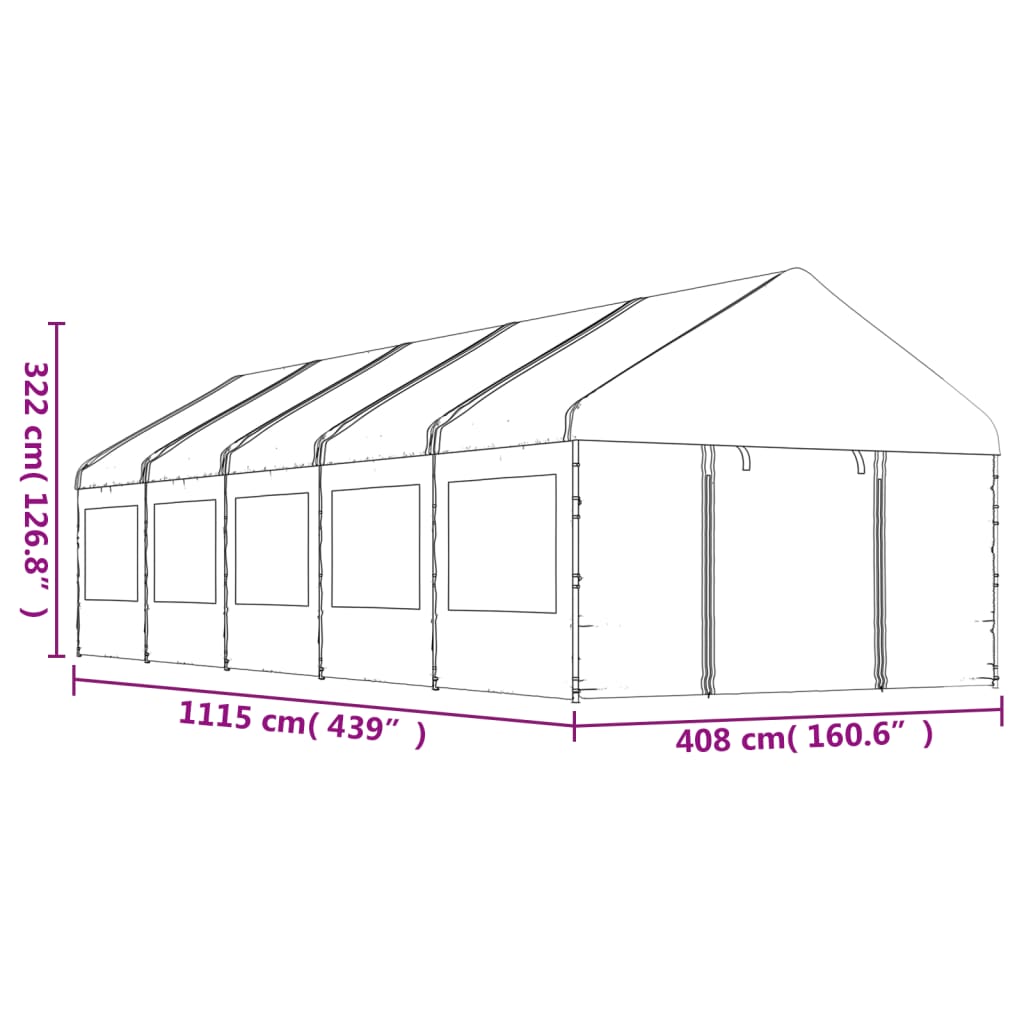 vidaXL Cenador con techo polietileno blanco 11,15x4,08x3,22 m