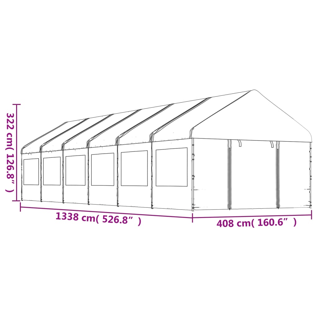 vidaXL Cenador con techo polietileno blanco 13,38x4,08x3,22 m