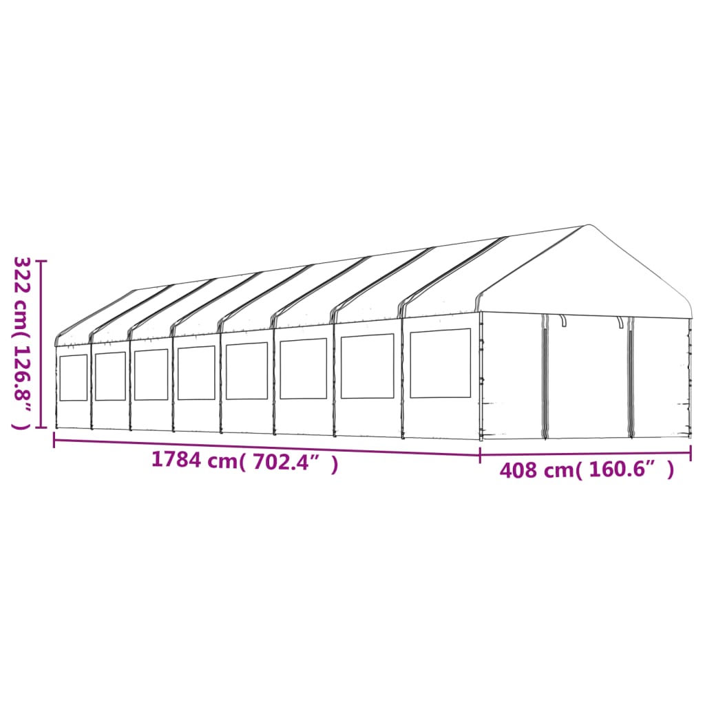 vidaXL Cenador con techo polietileno blanco 17,84x4,08x3,22 m