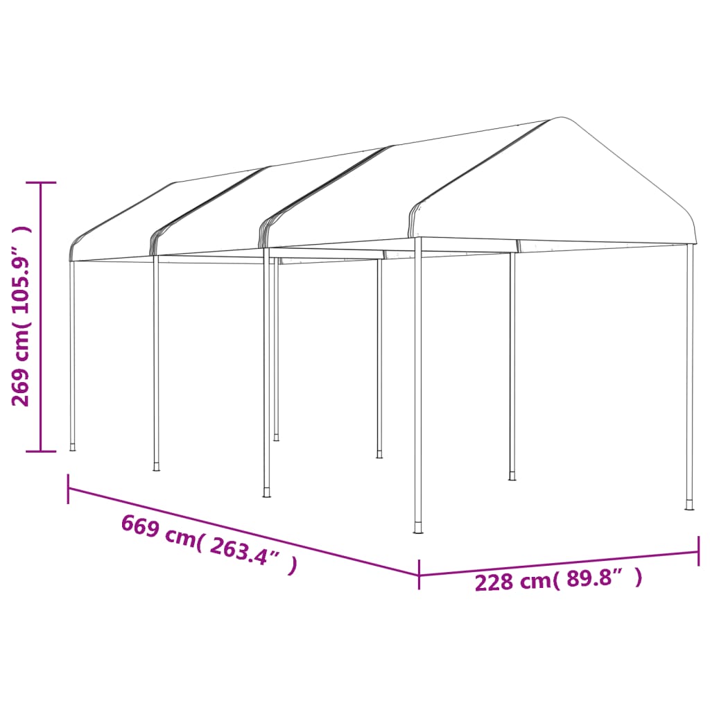 vidaXL Cenador con techo polietileno blanco 6,69x2,28x2,69 m