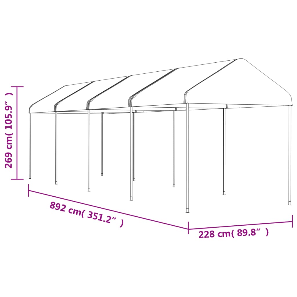 vidaXL Cenador con techo polietileno blanco 8,92x2,28x2,69 m