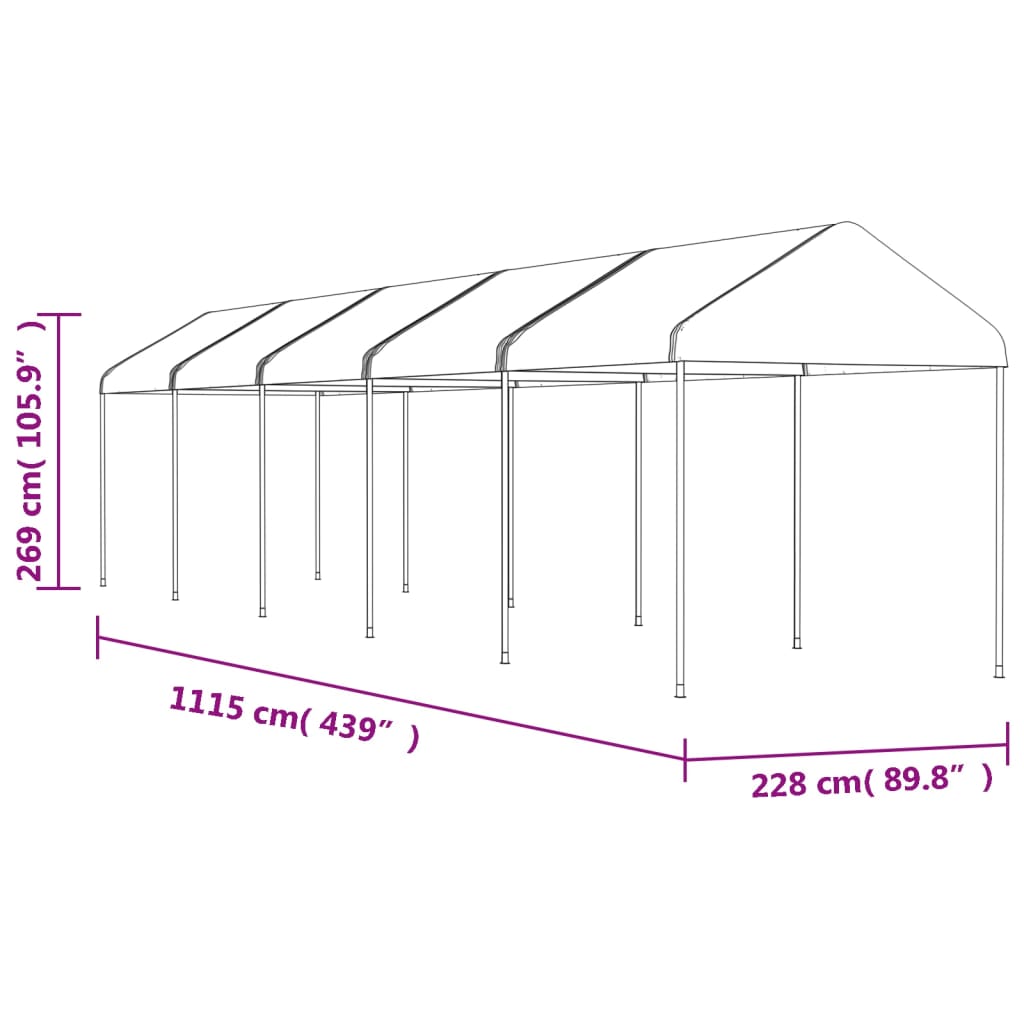 vidaXL Cenador con techo polietileno blanco 11,15x2,28x2,69 m