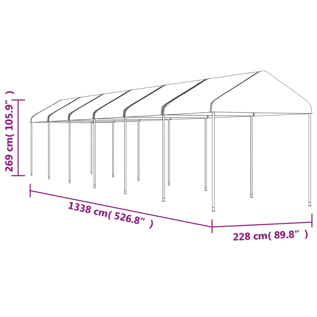 vidaXL Cenador con techo polietileno blanco 13,38x2,28x2,69 m