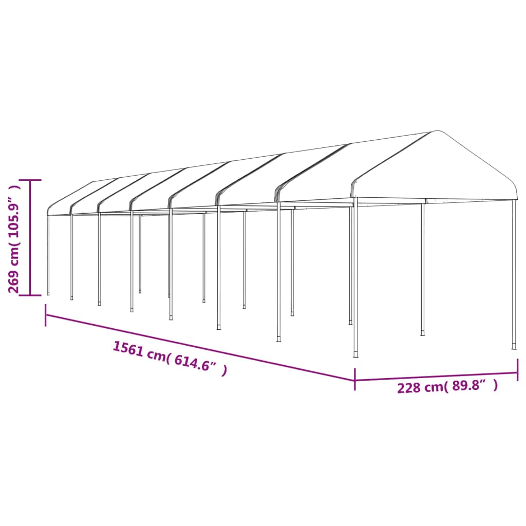 vidaXL Cenador con techo polietileno blanco 15,61x2,28x2,69 m