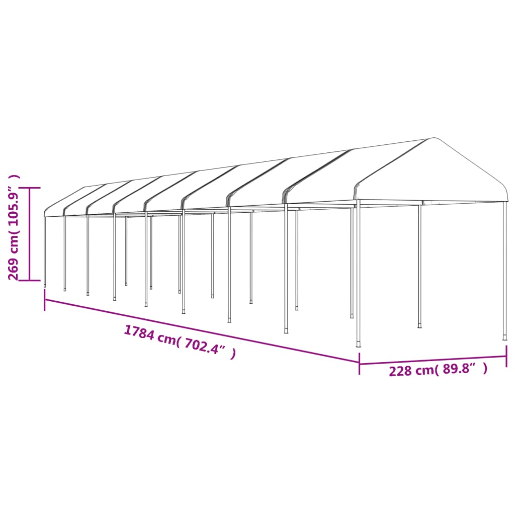 vidaXL Cenador con techo polietileno blanco 17,84x2,28x2,69 m