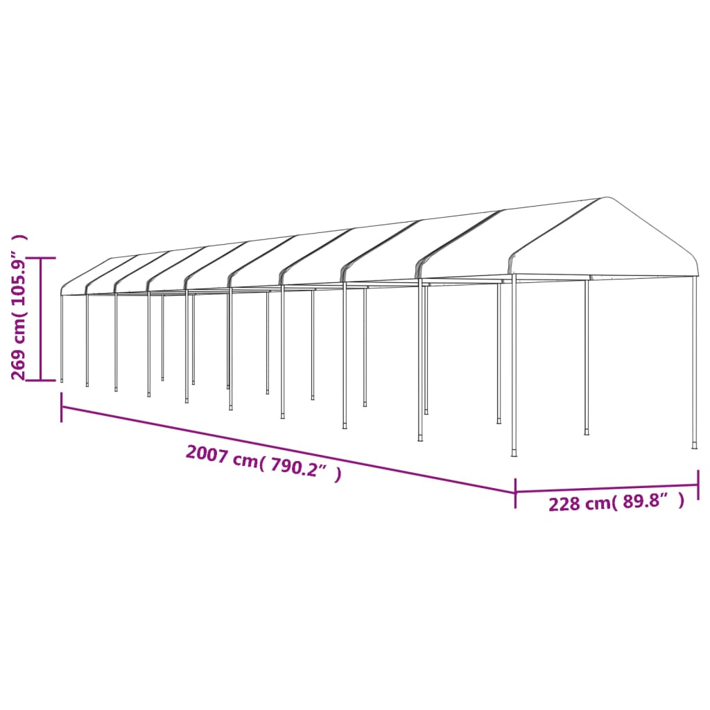 vidaXL Cenador con techo polietileno blanco 20,07x2,28x2,69 m