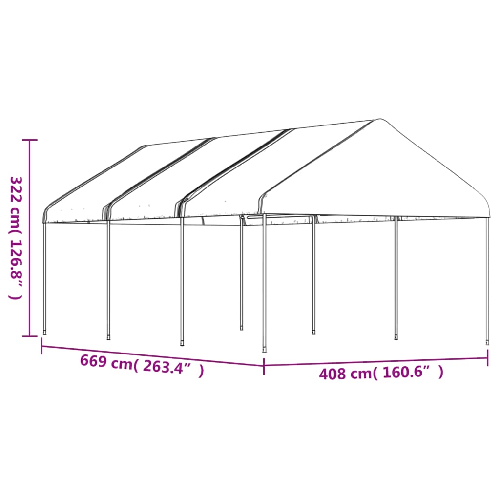 vidaXL Cenador con techo polietileno blanco 6,69x4,08x3,22 m