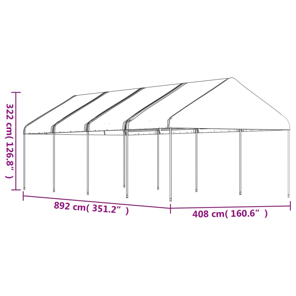 vidaXL Cenador con techo polietileno blanco 8,92x4,08x3,22 m