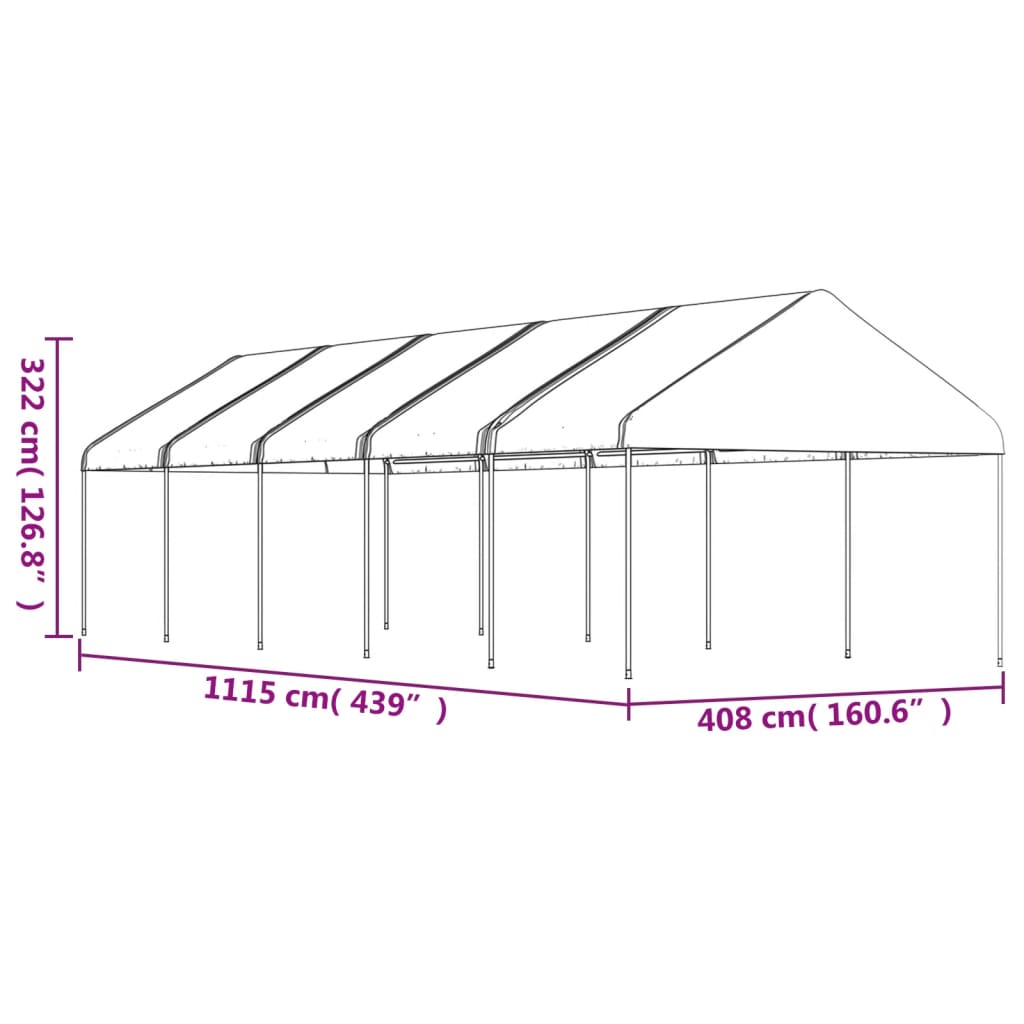 vidaXL Cenador con techo polietileno blanco 11,15x4,08x3,22 m