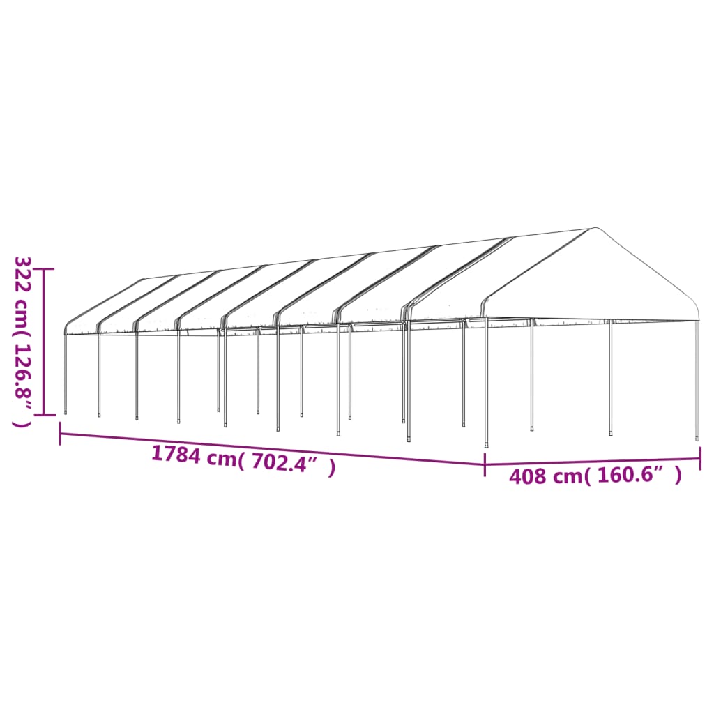 vidaXL Cenador con techo polietileno blanco 17,84x4,08x3,22 m