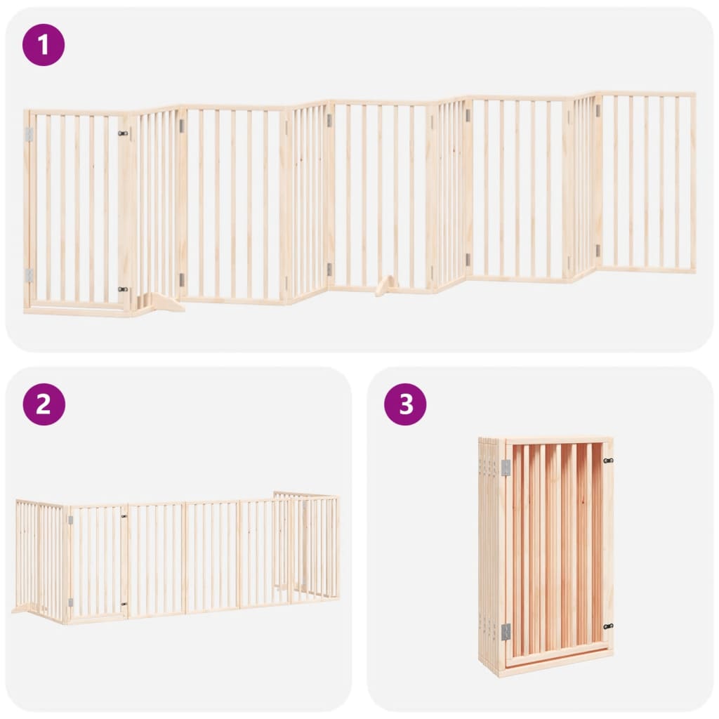 vidaXL Puerta para perros plegable 9 paneles madera de álamo 450 cm