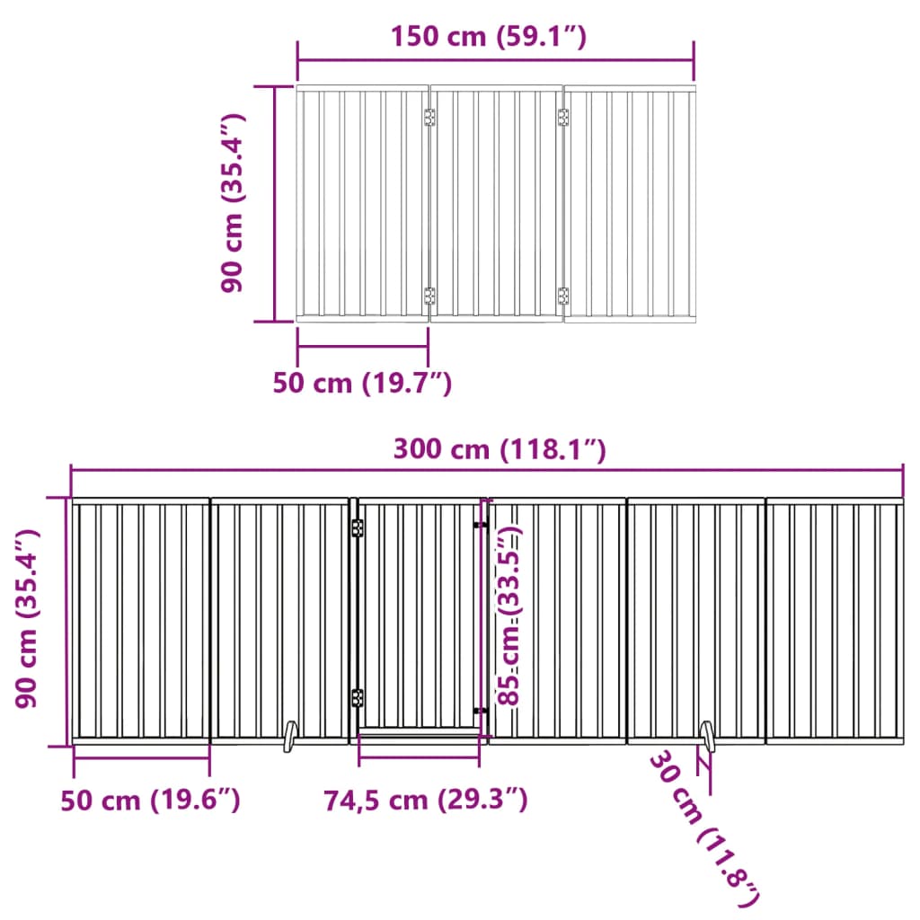 vidaXL Puerta para perros plegable 12 paneles madera de álamo 600 cm