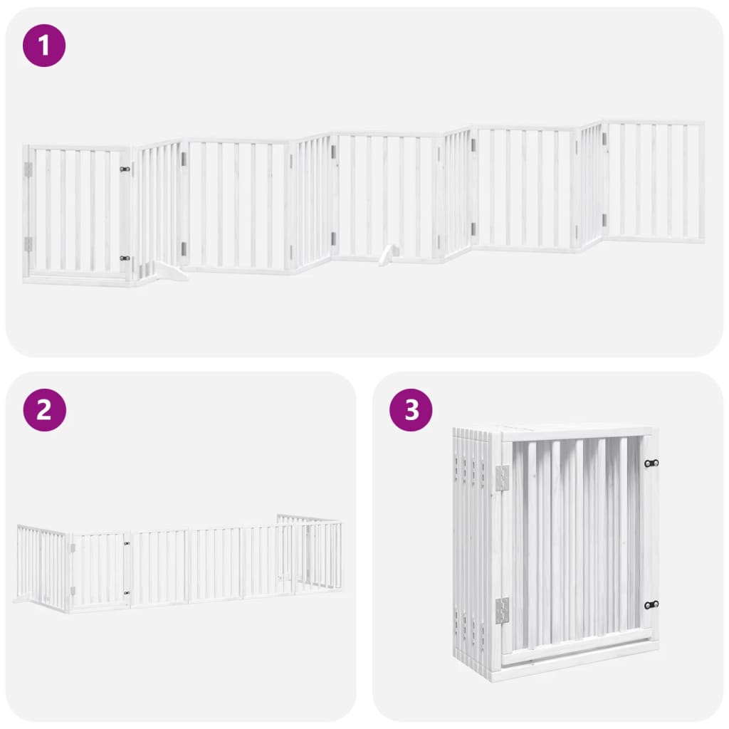 vidaXL Puerta para perros plegable 9 paneles madera álamo blanca 450cm