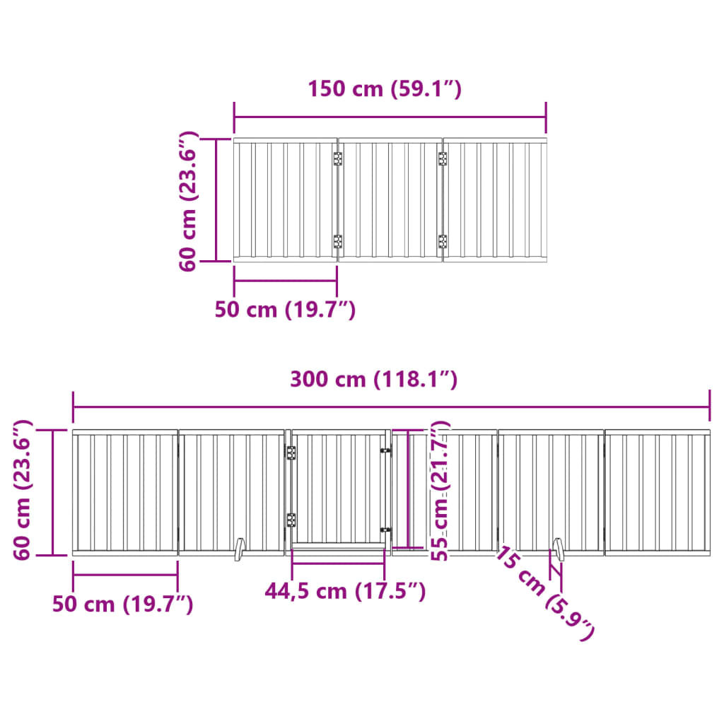 vidaXL Puerta para perros plegable 9 paneles madera álamo blanca 450cm