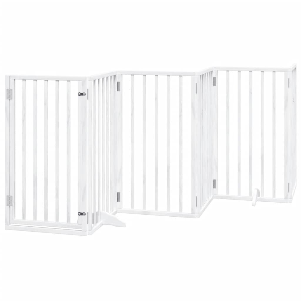 vidaXL Puerta para perros plegable 9 paneles madera álamo blanca 450cm