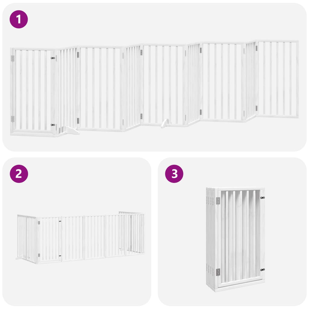 vidaXL Puerta para perros plegable 9 paneles madera álamo blanca 450cm