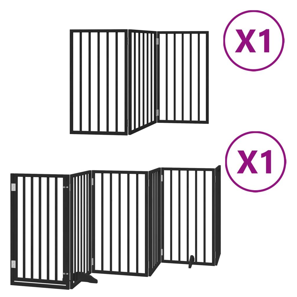 vidaXL Puerta para perros plegable 9 paneles madera álamo negra 450 cm