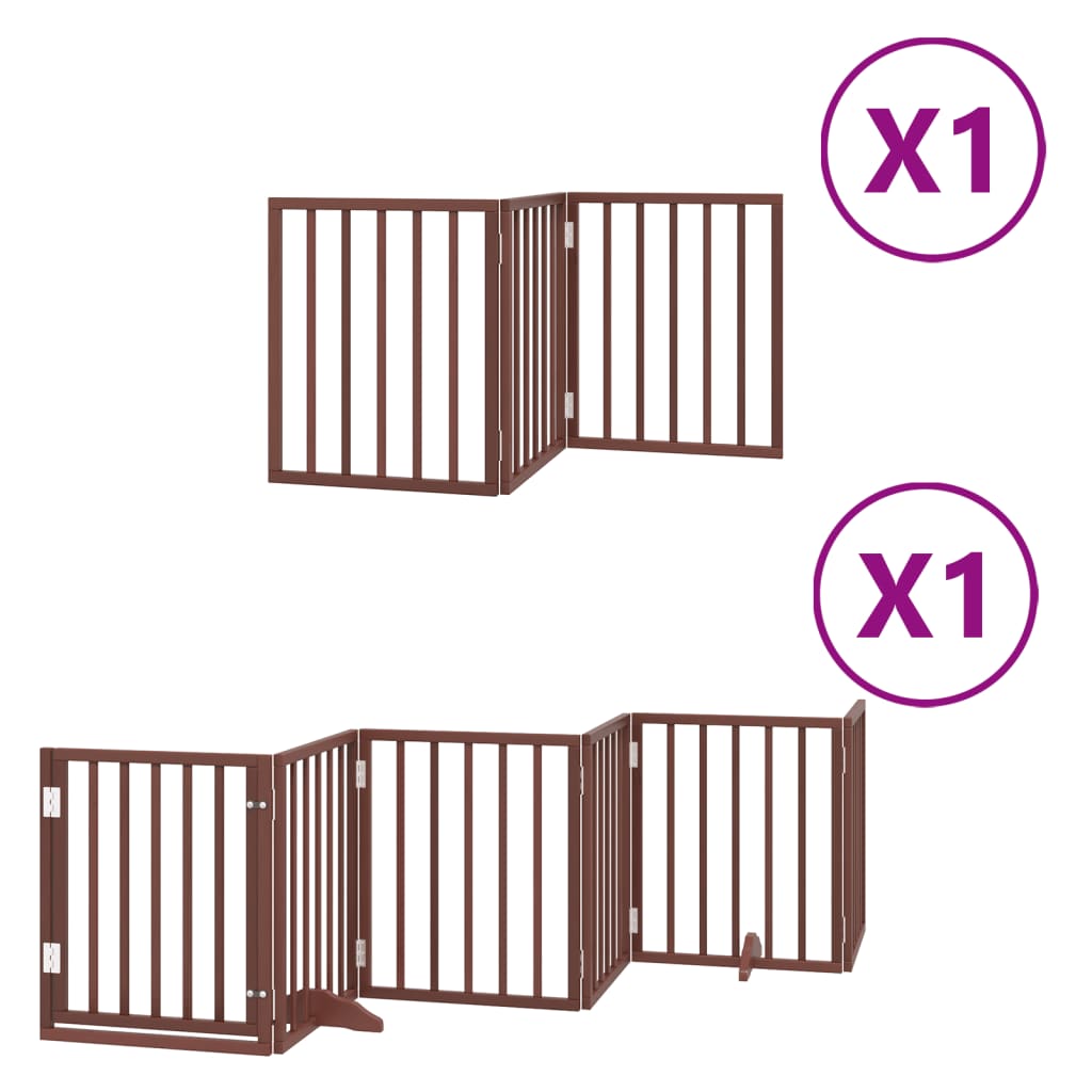 vidaXL Puerta de perros plegable 9 paneles madera álamo marrón 450 cm