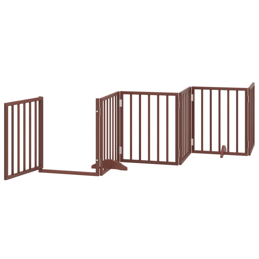 vidaXL Puerta de perros plegable 9 paneles madera álamo marrón 450 cm