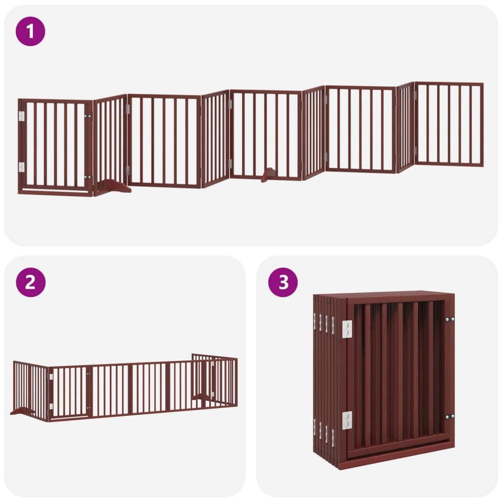 vidaXL Puerta de perros plegable 9 paneles madera álamo marrón 450 cm