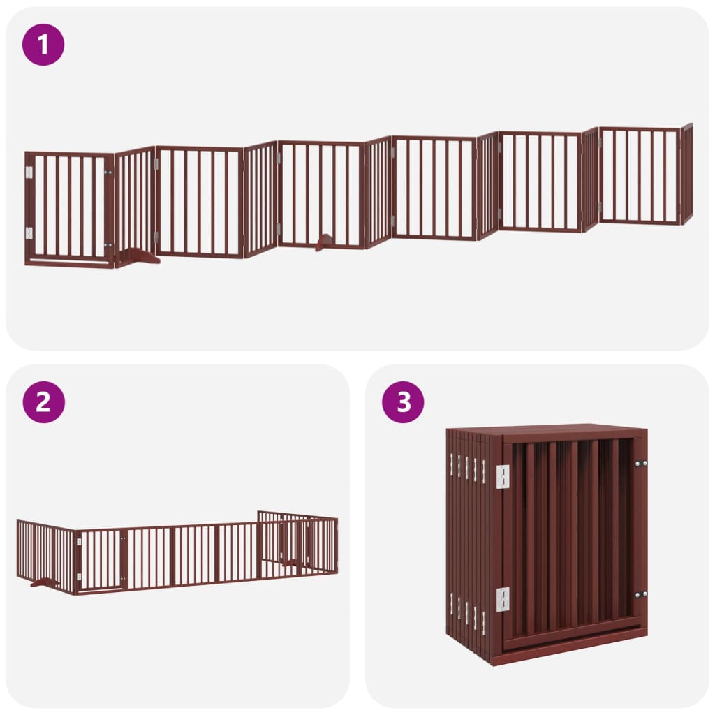 vidaXL Puerta de perros plegable 12 paneles madera álamo marrón 600 cm