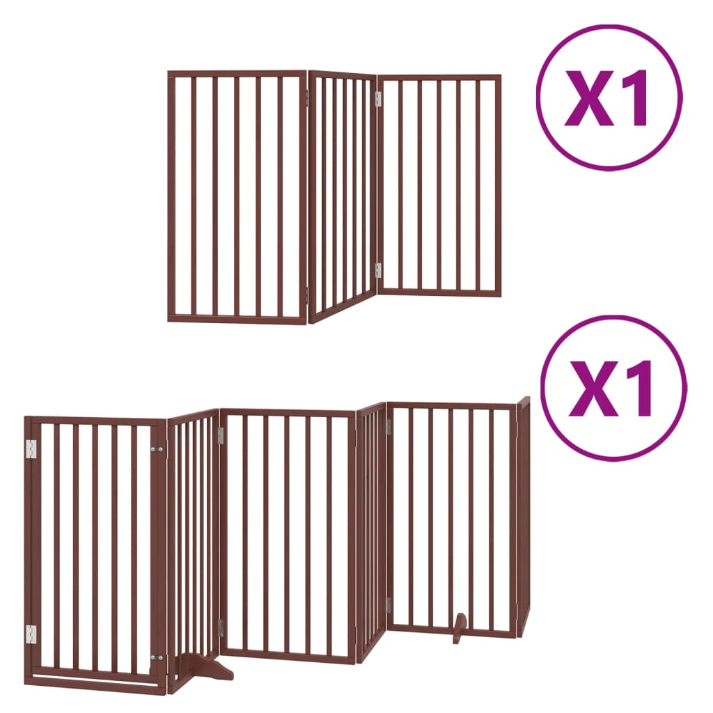 vidaXL Puerta de perros plegable 9 paneles madera álamo marrón 450 cm