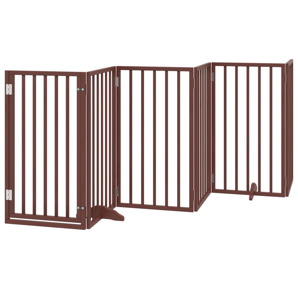 vidaXL Puerta de perros plegable 9 paneles madera álamo marrón 450 cm