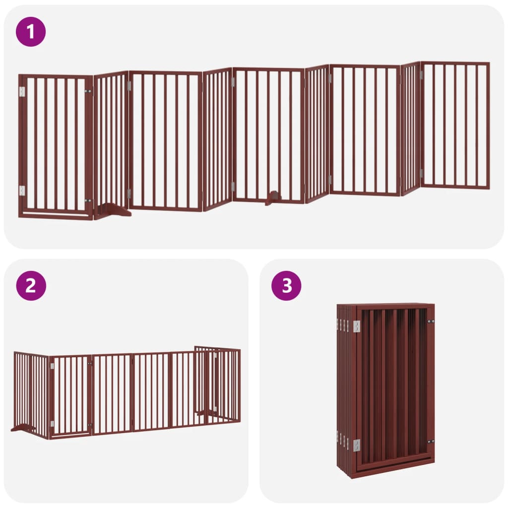 vidaXL Puerta de perros plegable 9 paneles madera álamo marrón 450 cm