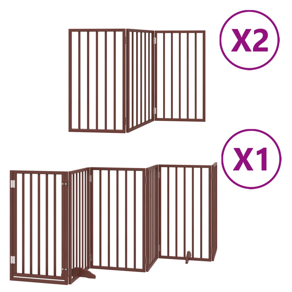 vidaXL Puerta de perros plegable 12 paneles madera álamo marrón 600 cm