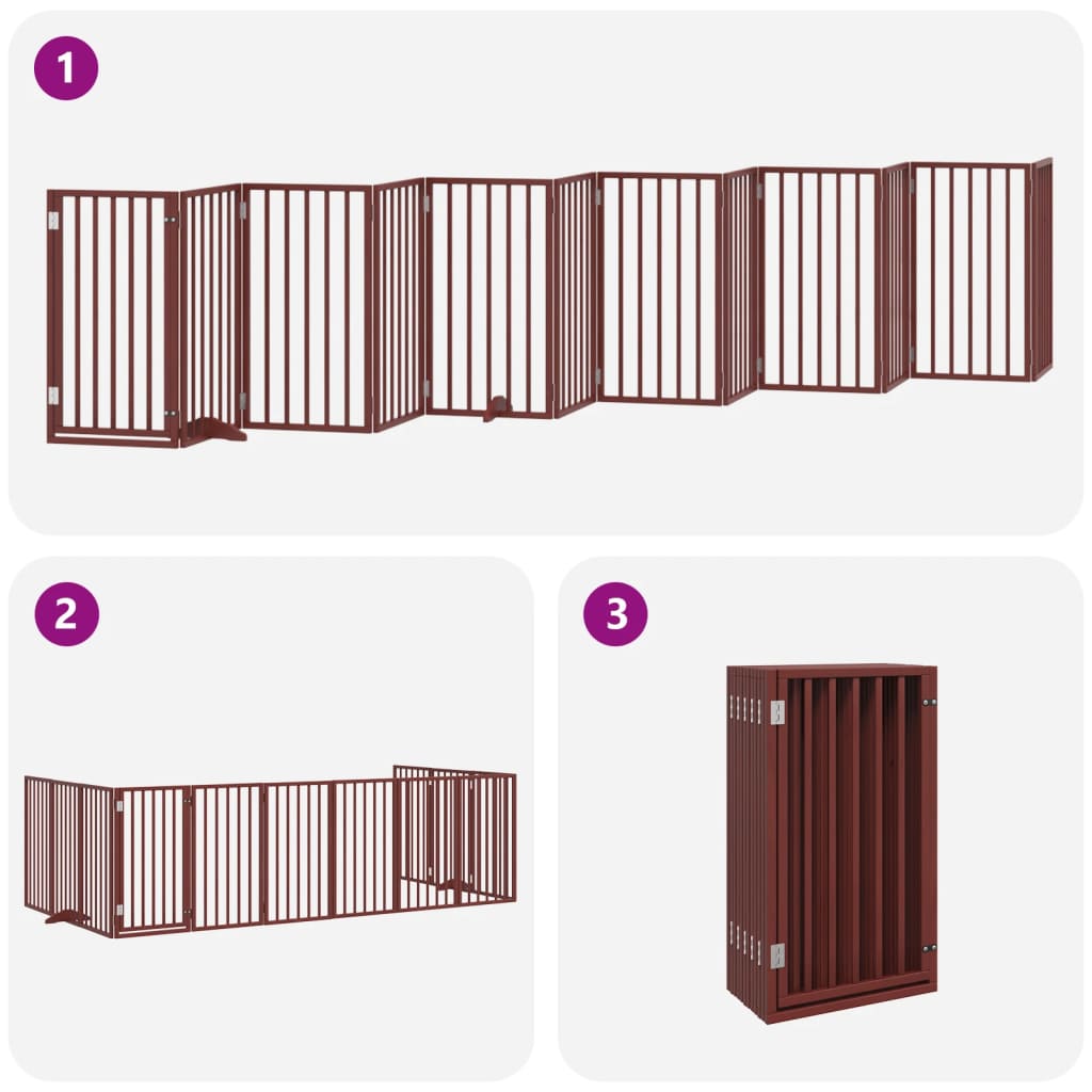 vidaXL Puerta de perros plegable 12 paneles madera álamo marrón 600 cm