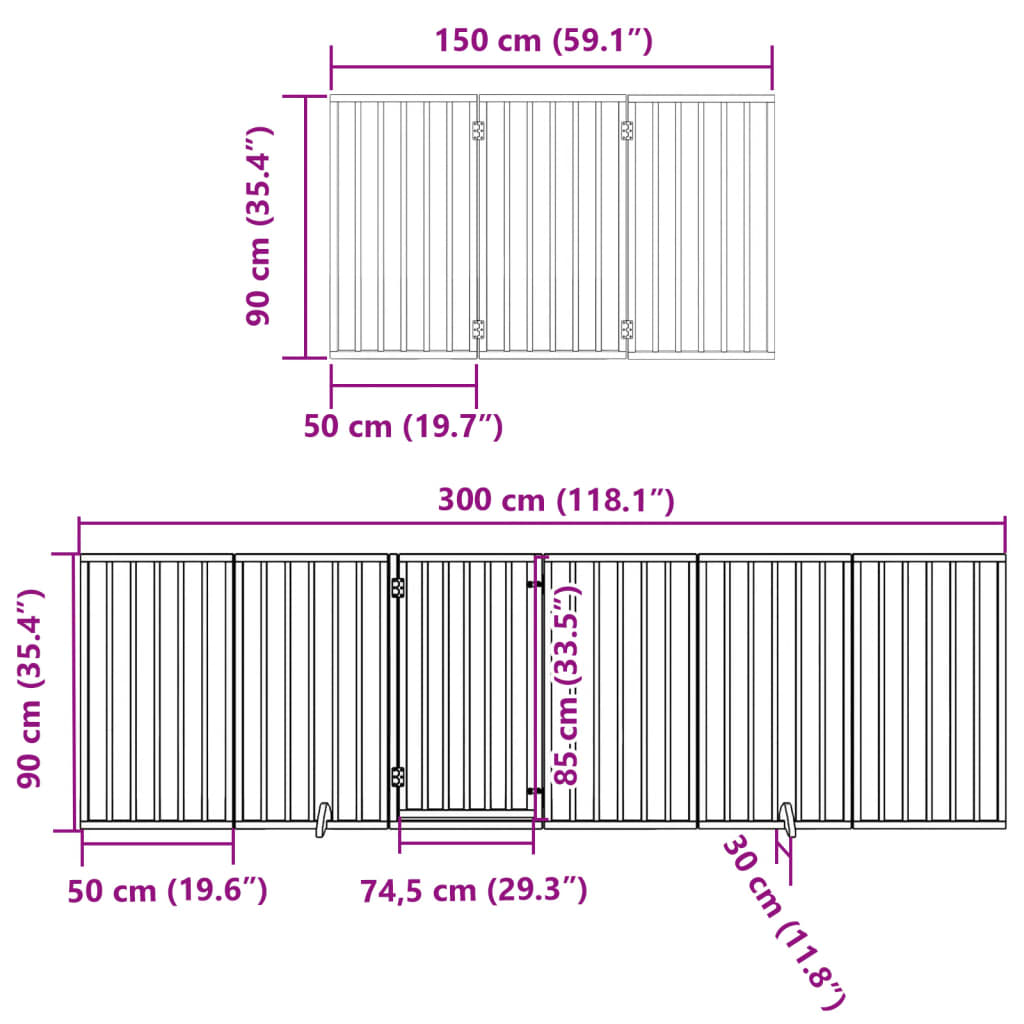 vidaXL Puerta de perros plegable 12 paneles madera álamo marrón 600 cm