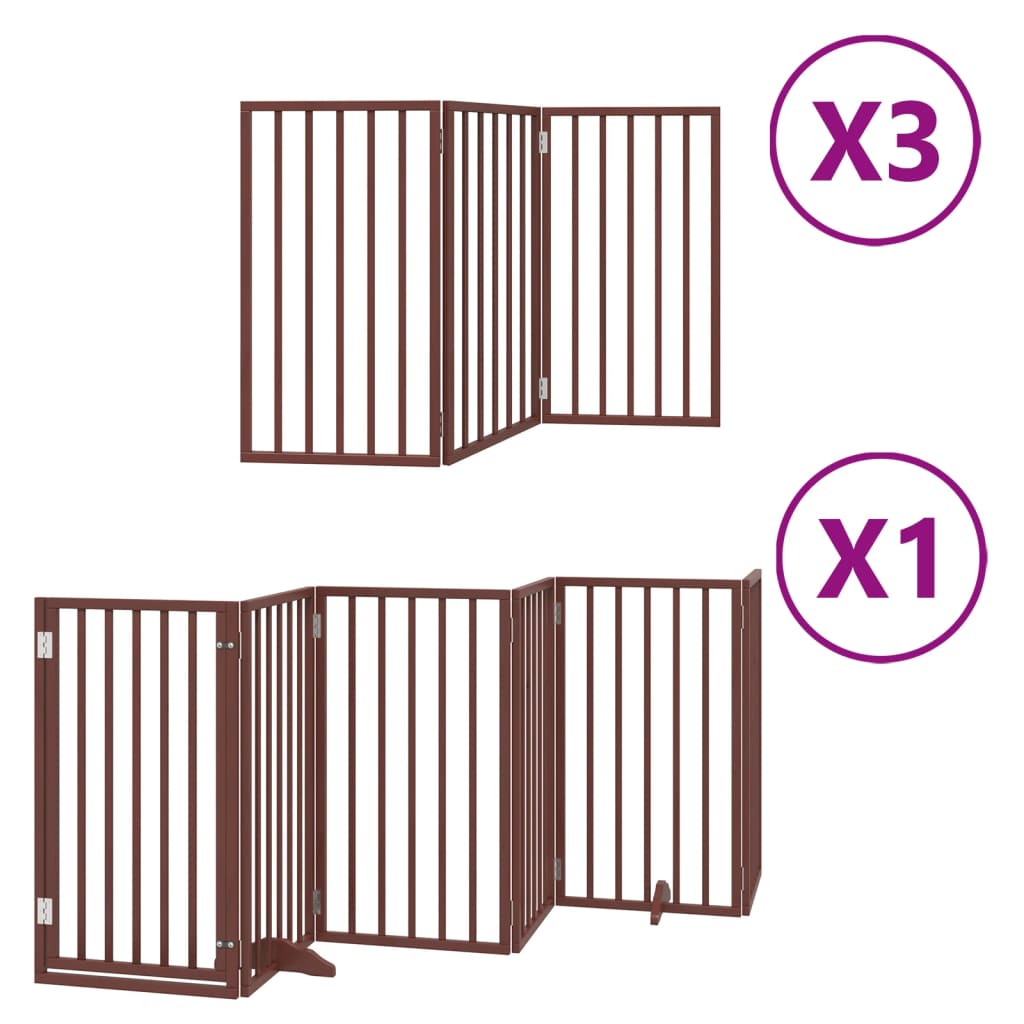 vidaXL Puerta de perros plegable 15 paneles madera álamo marrón 750 cm