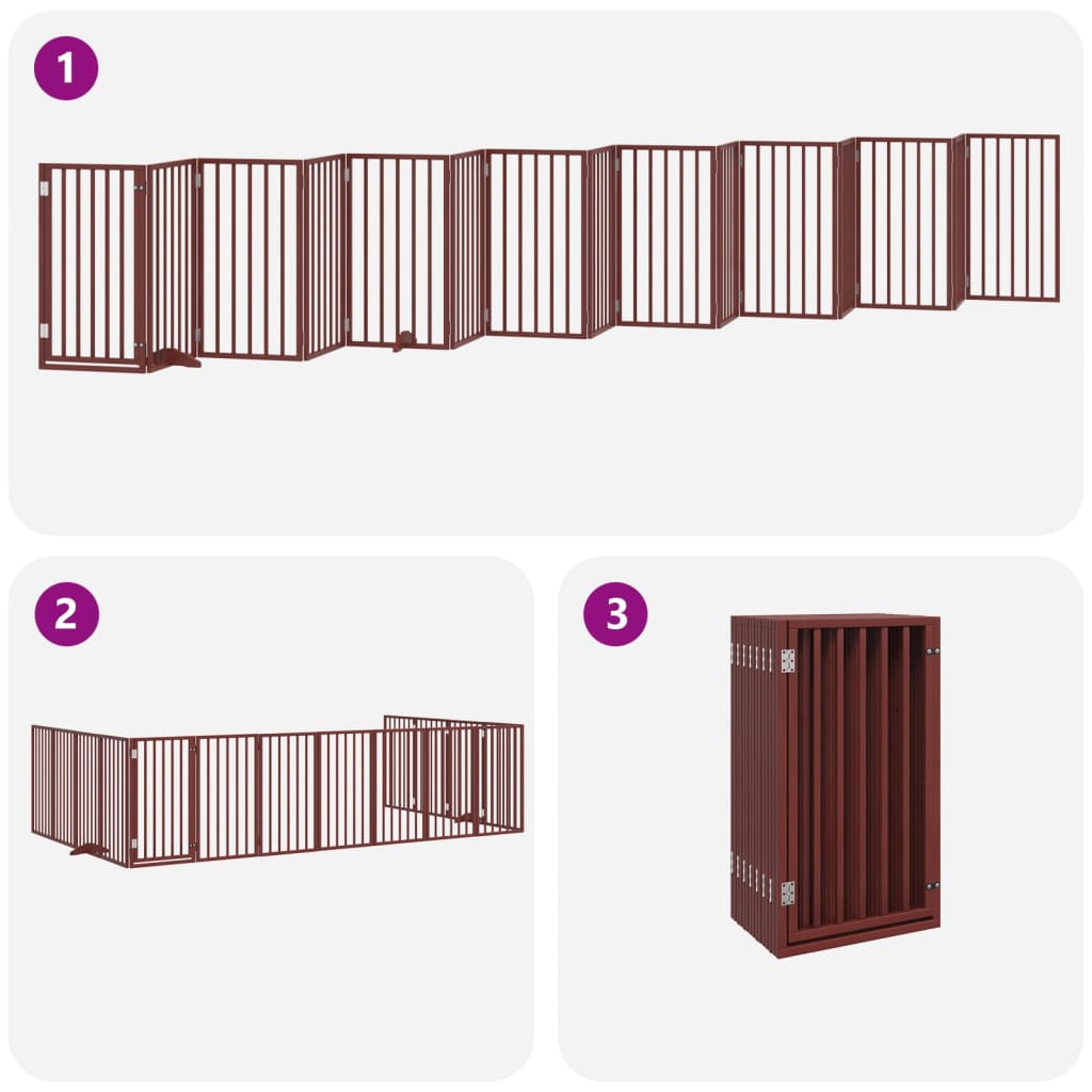 vidaXL Puerta de perros plegable 15 paneles madera álamo marrón 750 cm