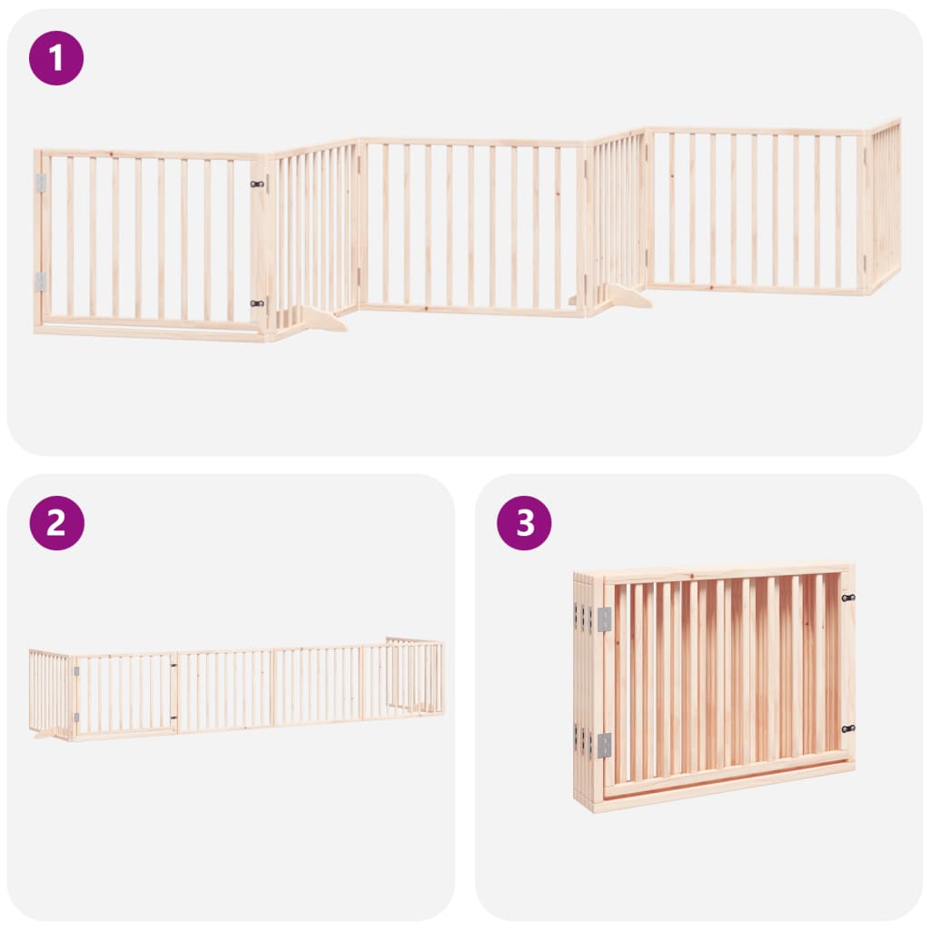 vidaXL Puerta para perros plegable 6 paneles madera de álamo 480 cm