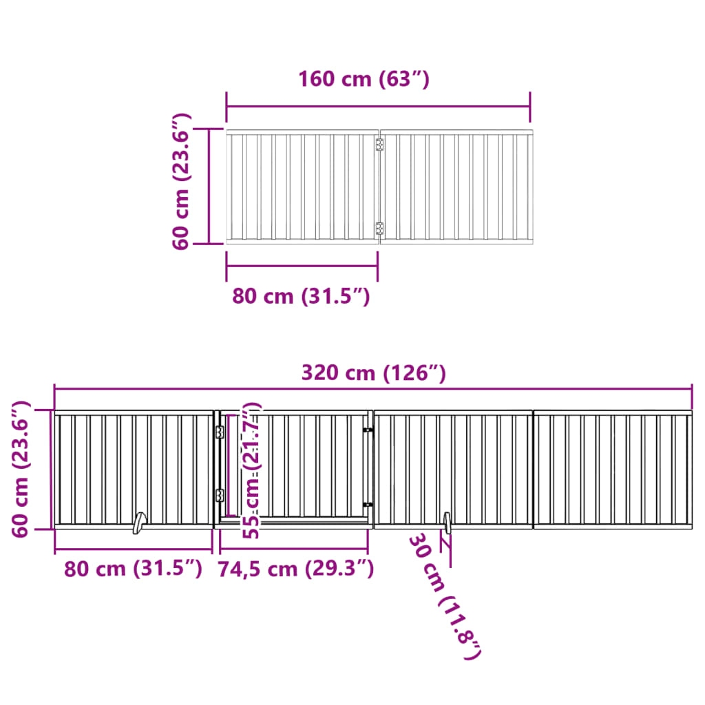 vidaXL Puerta para perros plegable 6 paneles madera de álamo 480 cm