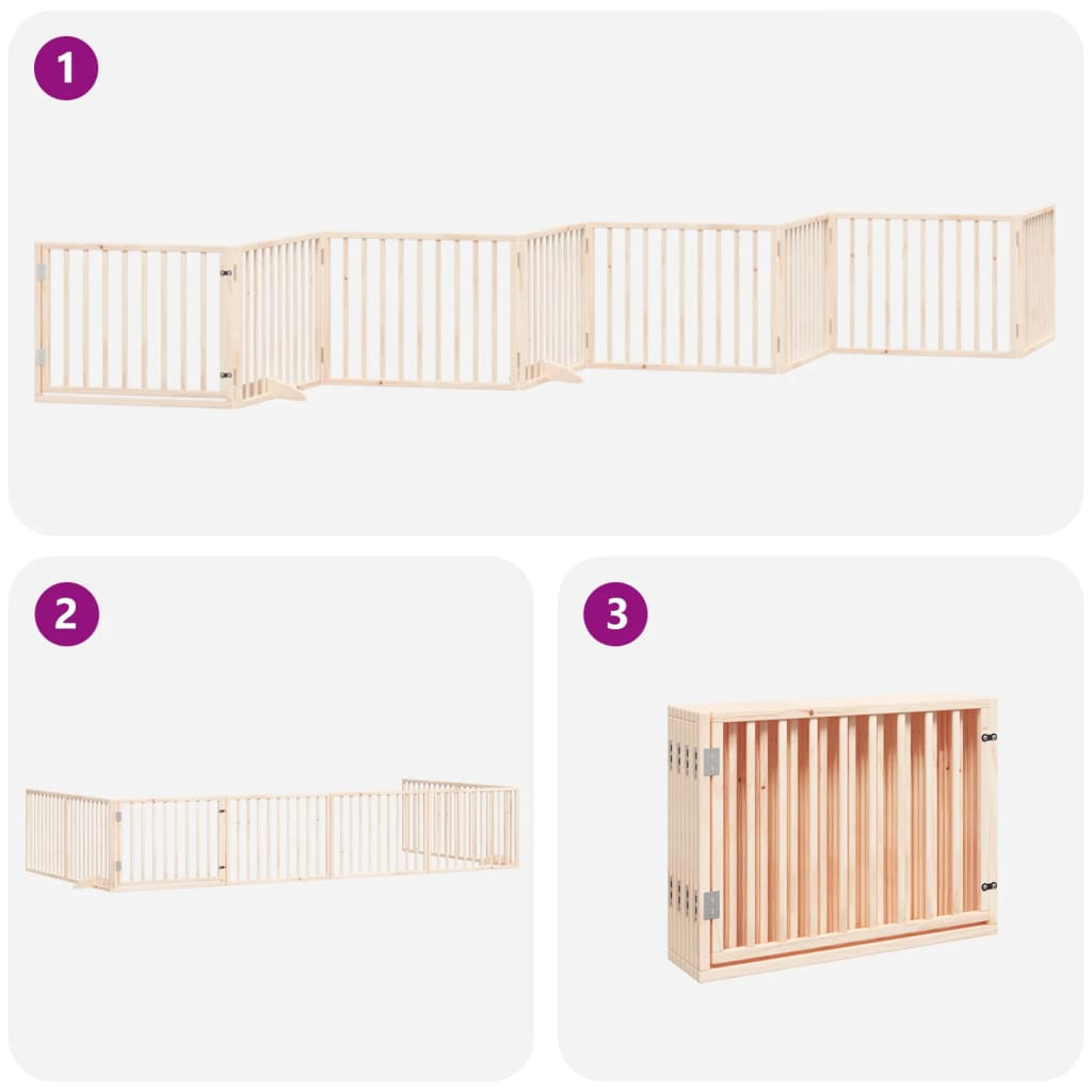 vidaXL Puerta para perros plegable 8 paneles madera de álamo 640 cm