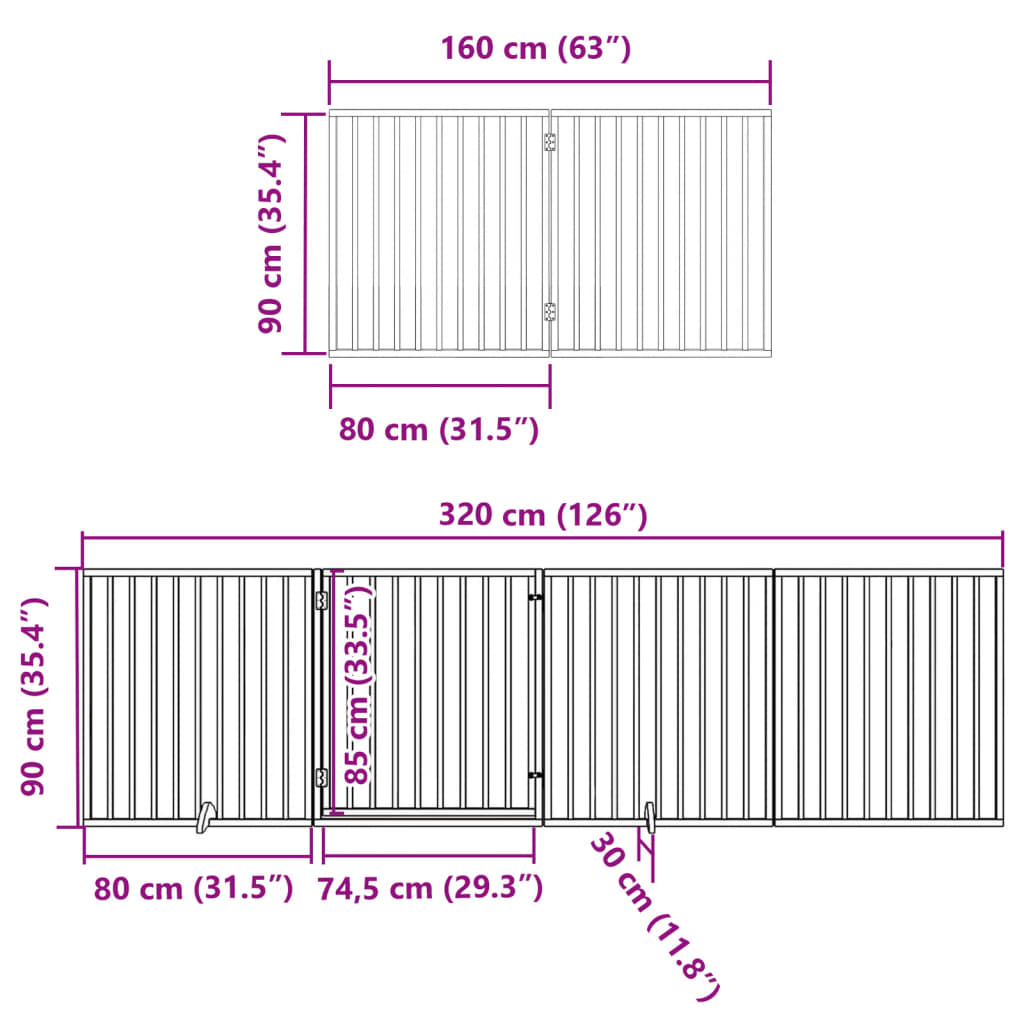 vidaXL Puerta para perros plegable 6 paneles madera de álamo 480 cm