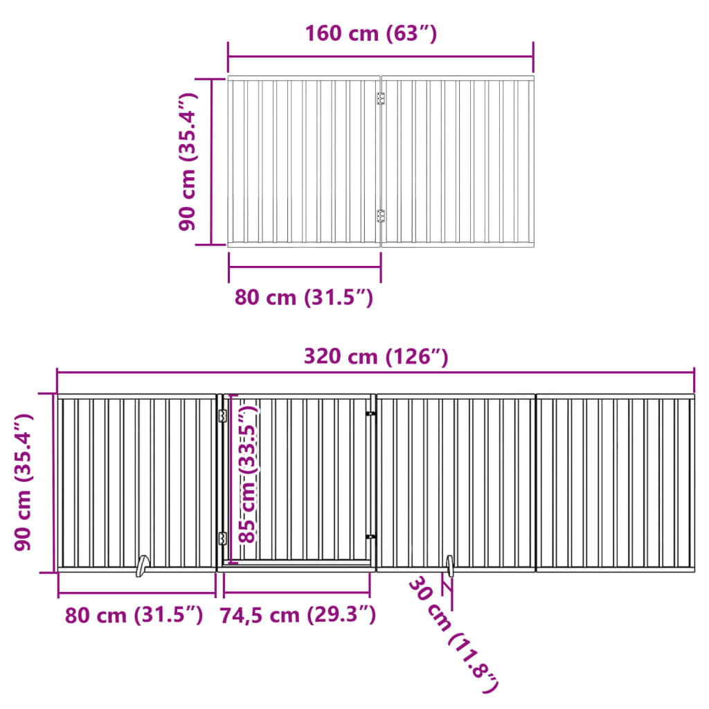 vidaXL Puerta para perros plegable 10 paneles madera de álamo 800 cm