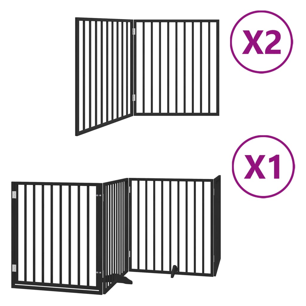 vidaXL Puerta de perros plegable 8 paneles madera álamo negra 640 cm