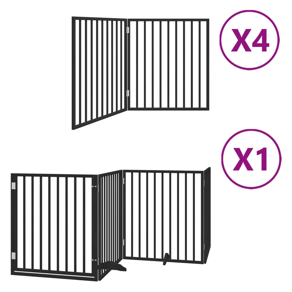 vidaXL Puerta de perros plegable 12 paneles madera álamo negra 960 cm