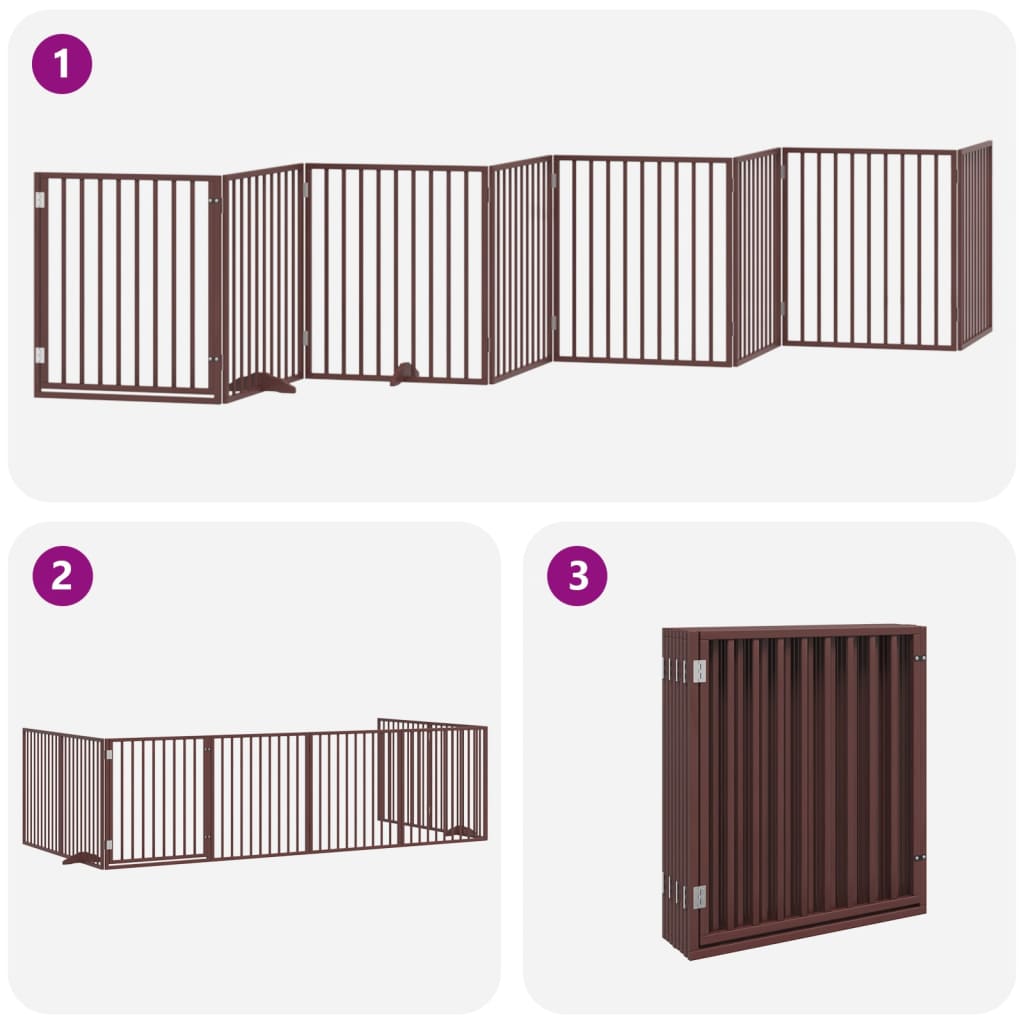 vidaXL Puerta de perros plegable 8 paneles madera álamo marrón 640 cm