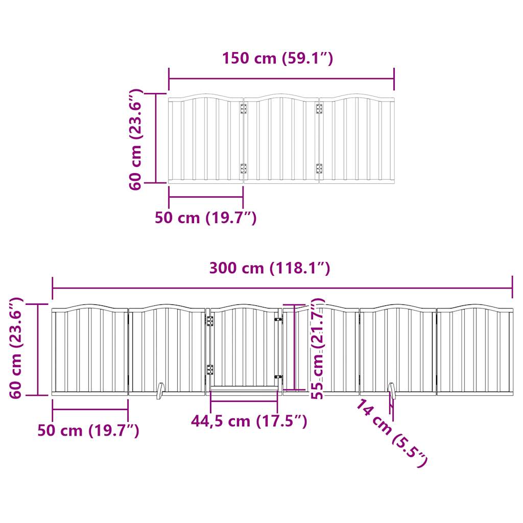 vidaXL Puerta para perros plegable 12 paneles madera de álamo 600 cm