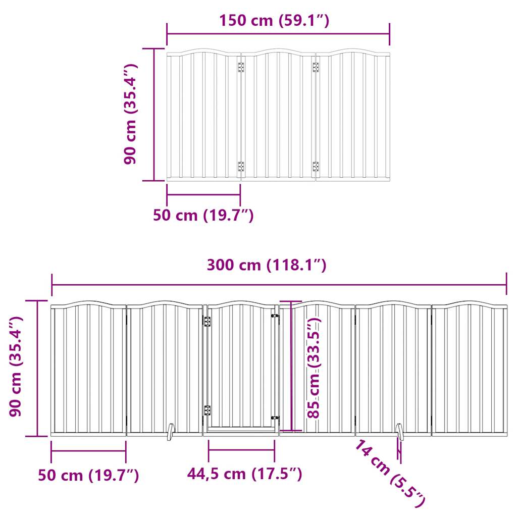 vidaXL Puerta para perros plegable 9 paneles madera de álamo 450 cm