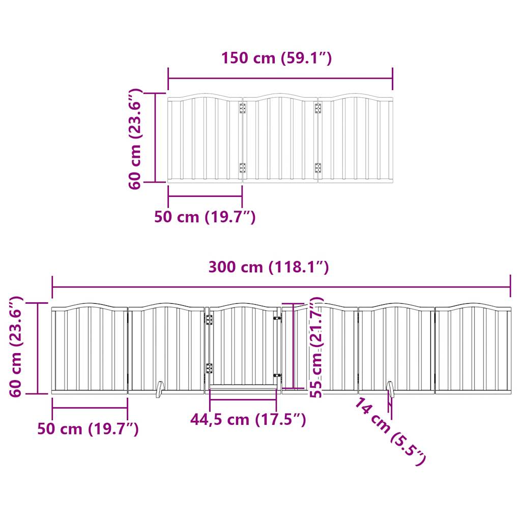 vidaXL Puerta para perros plegable 9 paneles madera álamo blanca 450cm