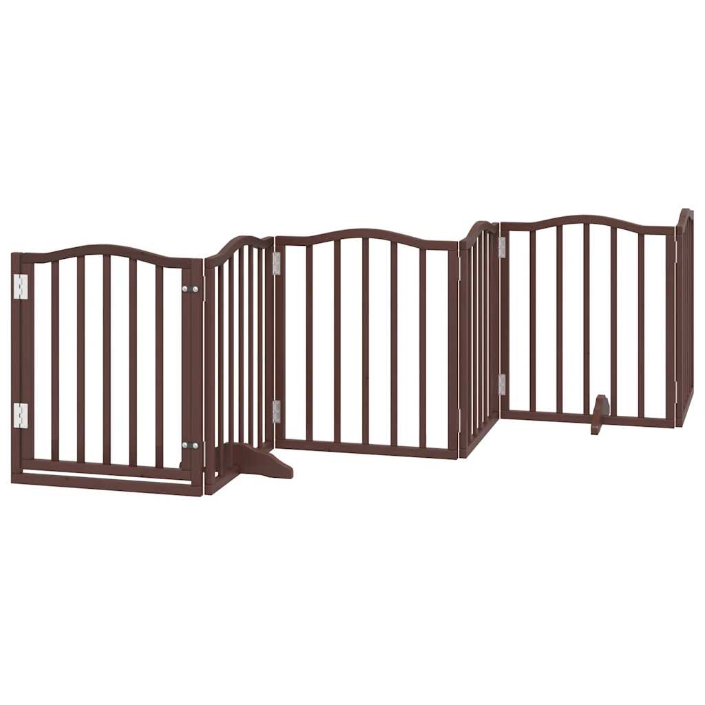 vidaXL Puerta de perros plegable 9 paneles madera álamo marrón 450 cm